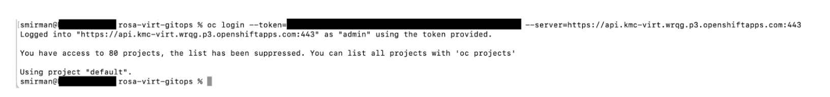 OpenShift login output